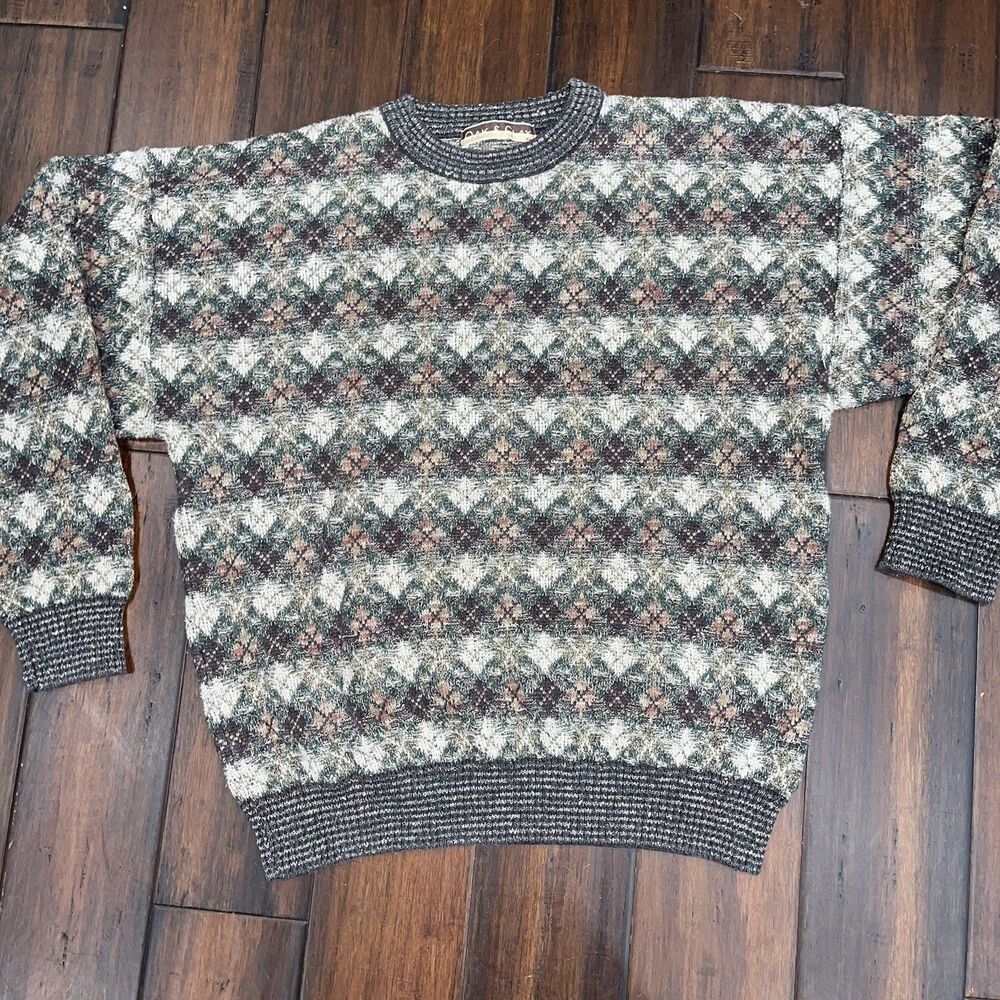 VTG Oak Clay Sweater Mens XL Geometric Knit Long Sleeve Grandpa Core Retro